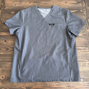 Jaanuu Scrub Top Mens M Gray V Neck 3 Pocket Stretch Medical Uniform